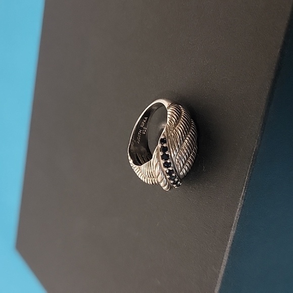 Judith Ripka Sterling Midnight Blue Sapphire Cable Style Dome Ring Size 5.75 - Picture 10 of 14